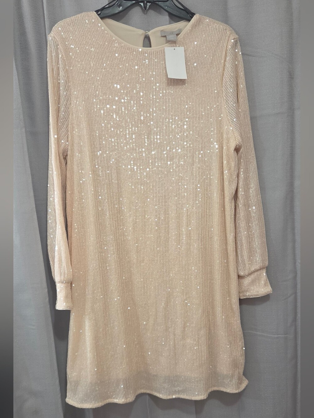 H&M Sparkle Knit Long Sleeve Shift Dress Champagne/ Pink Large BNWT